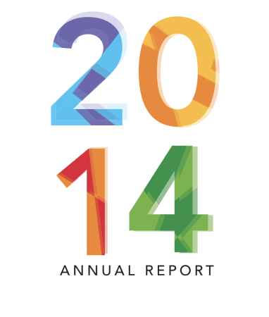 The image shows the numbers "2014" in large, colorful text above the words "Annual Report" in black, all on a white background.