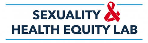 Logo for the Sexuality & Health Equity Lab, featuring an ampersand as a red ribbon to symbolize HIV/AIDS awareness, inspired by the Whitman Walker HIV status neutral hub.