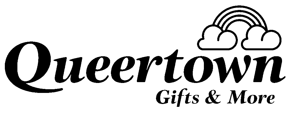 The logo reads "Queertown Gifts & More" with a stylized rainbow and two clouds above the text, celebrating diversity and our connection to Whitman Walker community partners.