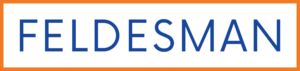 The word "FELDESMAN" in blue capital letters is centered on a white background, surrounded by an orange rectangular border, referencing GTEM and its connection to Whitman Walker Legal Services.