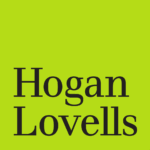 Black text reading "Hogan Lovells" on a bright lime green background, highlighting its collaboration with GTEM and Whitman Walker legal services.
