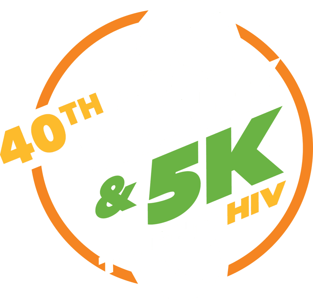 Logo for the 40th Walk & 5K to End HIV, featuring a shoe print with orange and green text in a circular border, highlighting support for the Whitman Walker Foundation donation efforts.