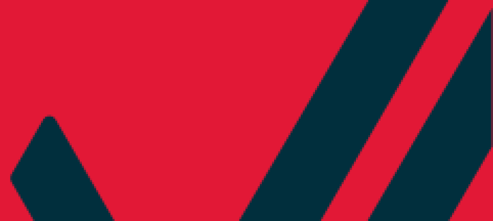 Abstract geometric design with bold red and dark blue diagonal shapes and lines on a rectangular background.