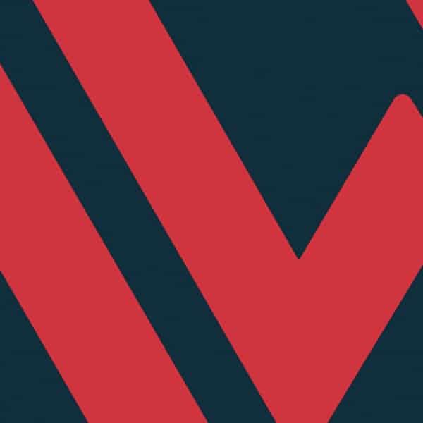 A geometric design featuring thick red lines forming angles on a dark teal background.