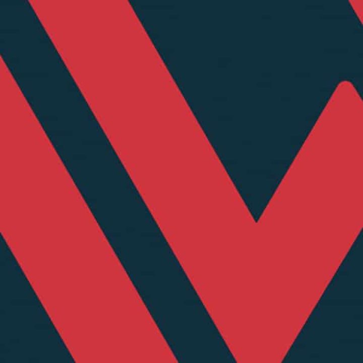 A geometric design featuring thick red lines forming angles on a dark teal background.